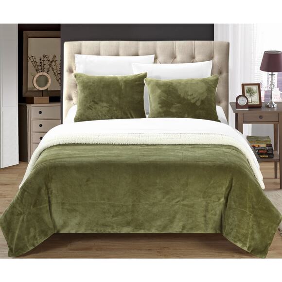 Chic Home Evie NWT Super Soft Green 2 Piece Reversible Twin XL Blanket & 1 Sham - Picture 1 of 6